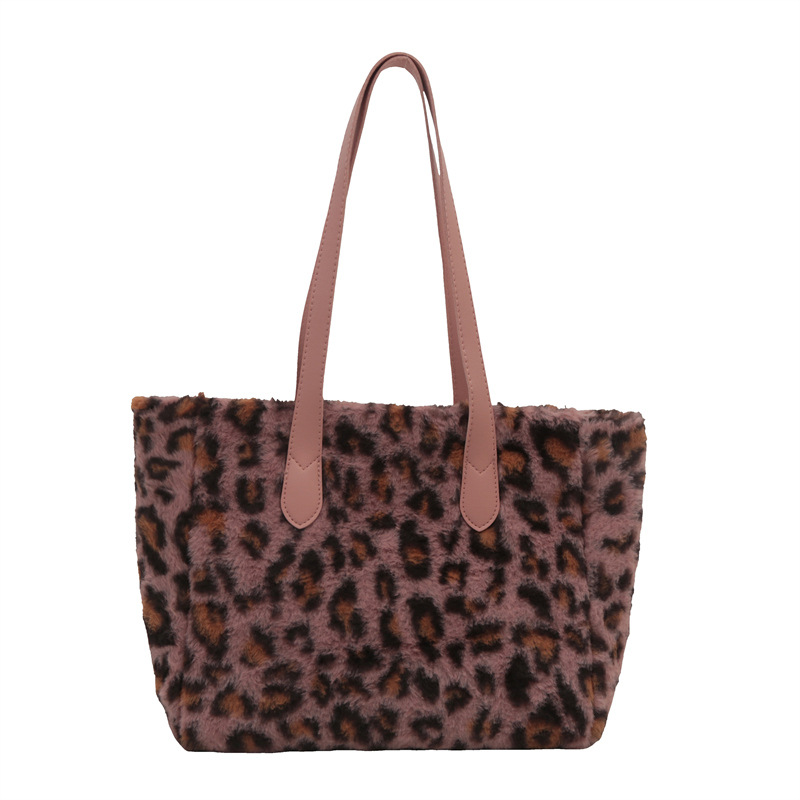 Cross-border quality plush bag, women's leopard print large-capacity tote bag, new lightweight Korean-style fashionable commuting single-shoulder bag Item Picture