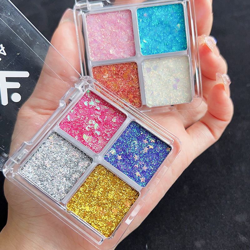 Four-color sequined eyeshadow, super shiny children's stage makeup, performance-specific makeup, sparkling gel, glitter eye makeup patches full figure