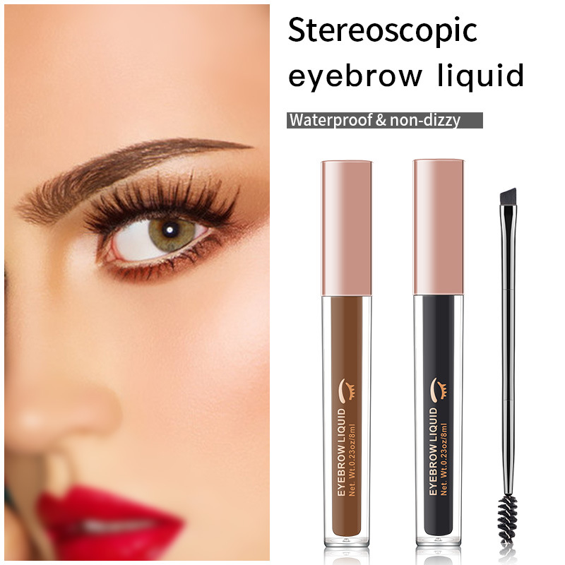 VIBELY Four-color Liquid Eyebrow Dye is waterproof and does not smudge. It is a light brown eyebrow liquid with a brush and a drawstring. It is an export version for eyebrows details Picture