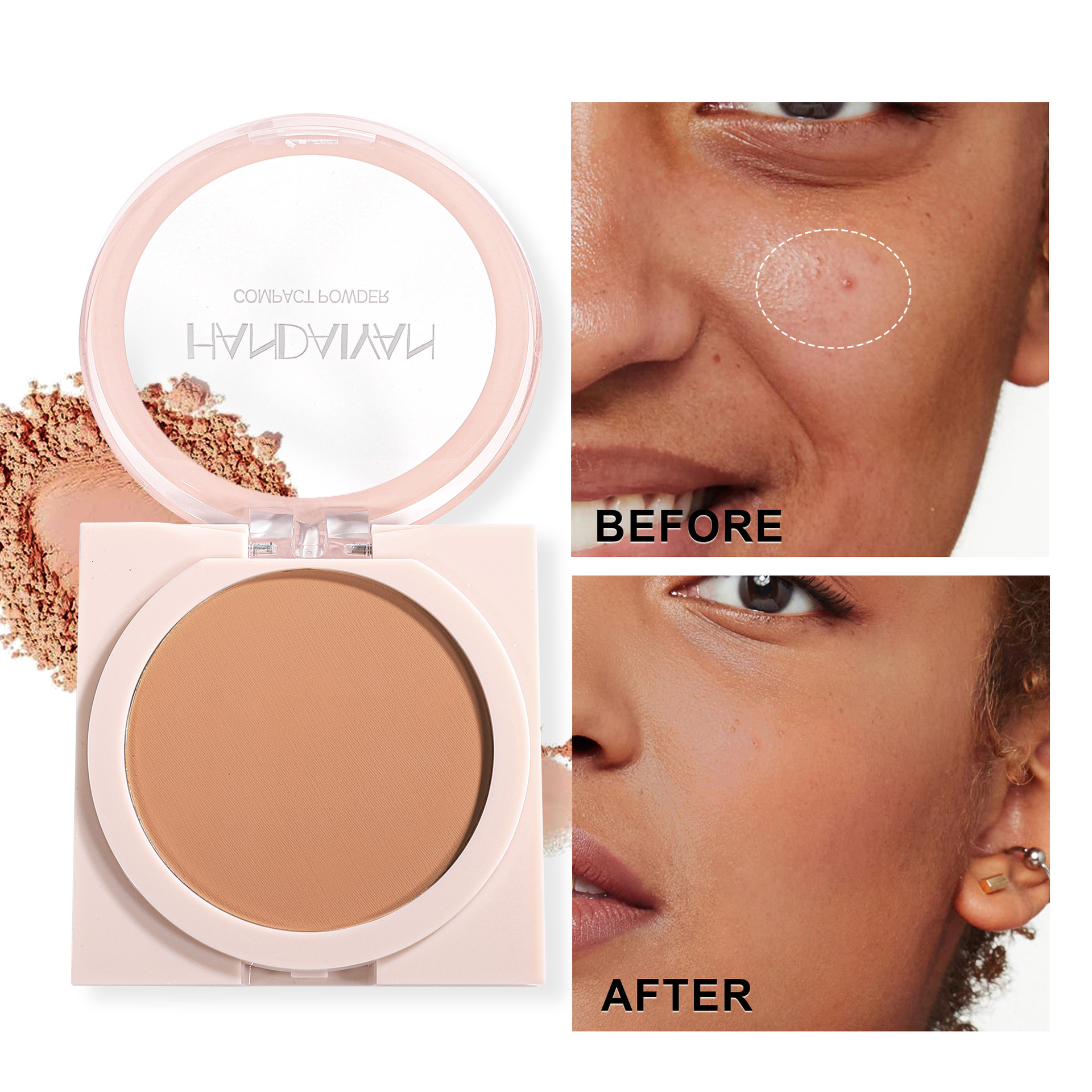 Cross-border setting powder compact Concealer Han Daiyan long-lasting oil-control Setting Cream Waterproof Touch-up Powder without powder sticking or smudging powder compact details Picture