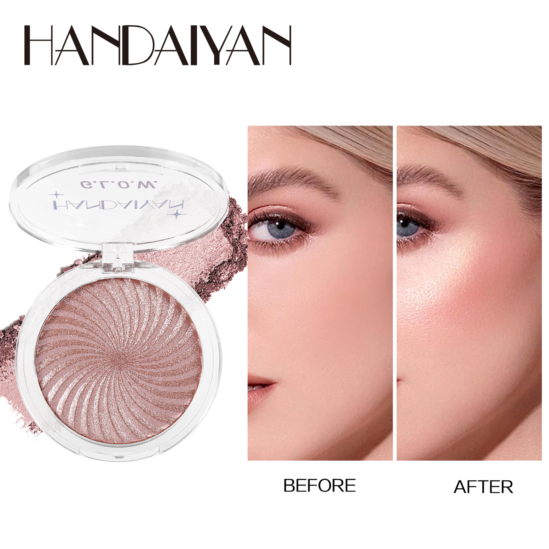 Cross-border six-color vortex high gloss matte fine flash handaiyan loose powder High gloss Contouring and brightening all-in-one disc Specification drawing
