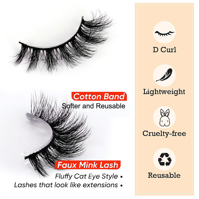 Cross-border new hanging style cute cat false eyelash one-piece ten-pair set, European and American 3D thick chemical fiber eyelash manufacturer Specification drawing