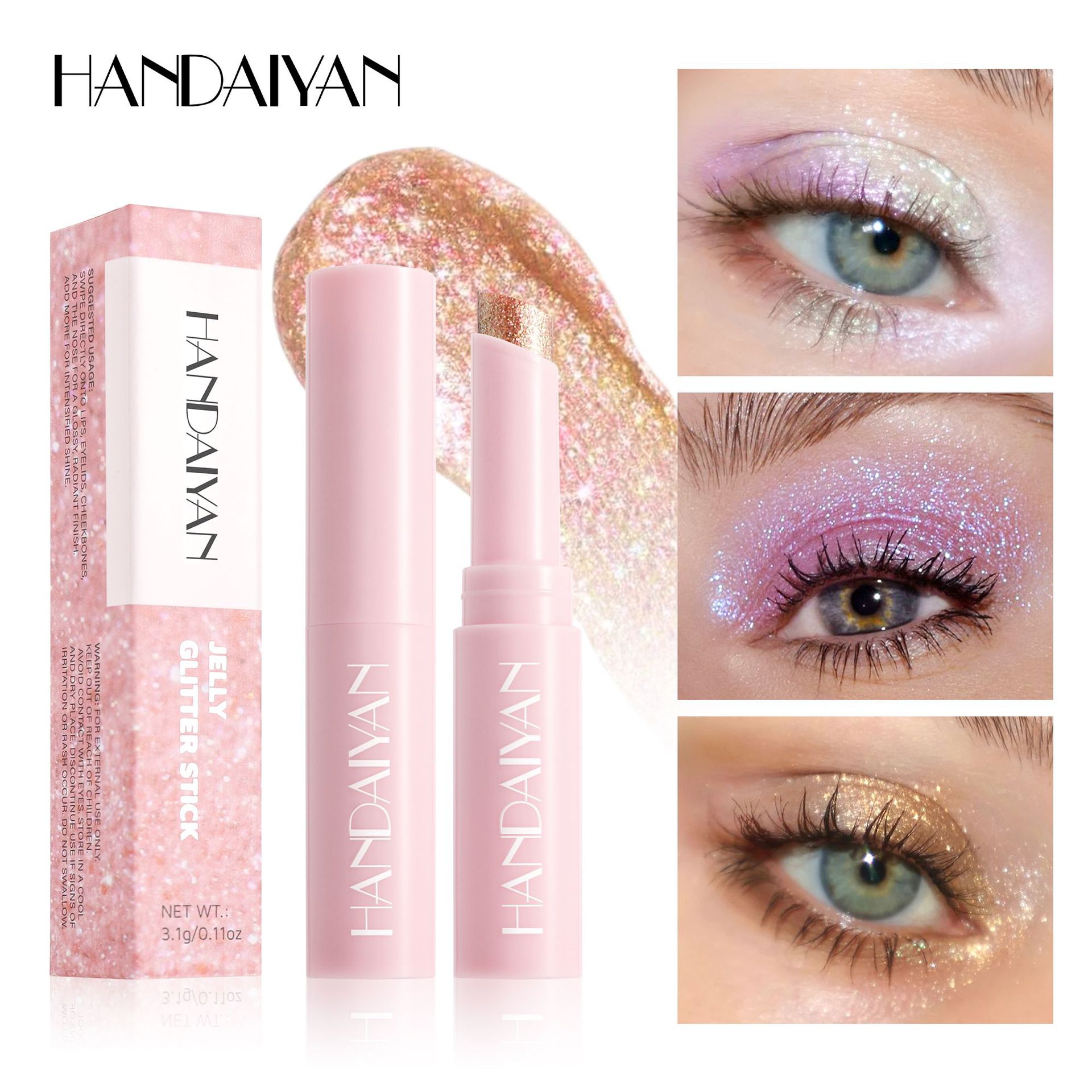 Cross-border Jelly Eyeshadow Stick 6-color Fine Sparkling HANDAIYAN Delicate Pearlescent Jelly high-gloss Eyeshadow stick full figure