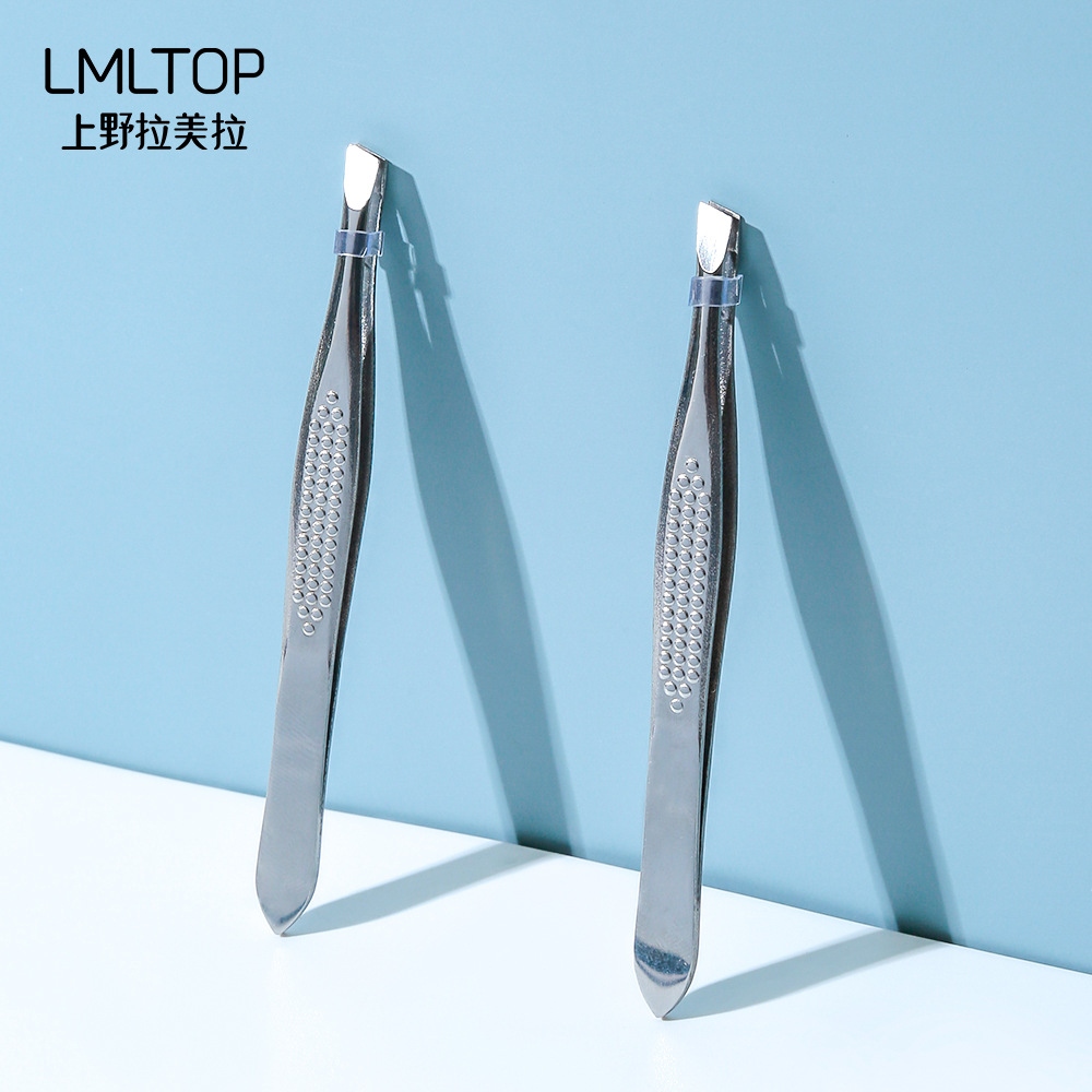 LMLTOP stainless steel slanted eyebrow tongs, portable eyebrow tongs, tweezers, anti-slip eyebrow tools SY1030 details Picture