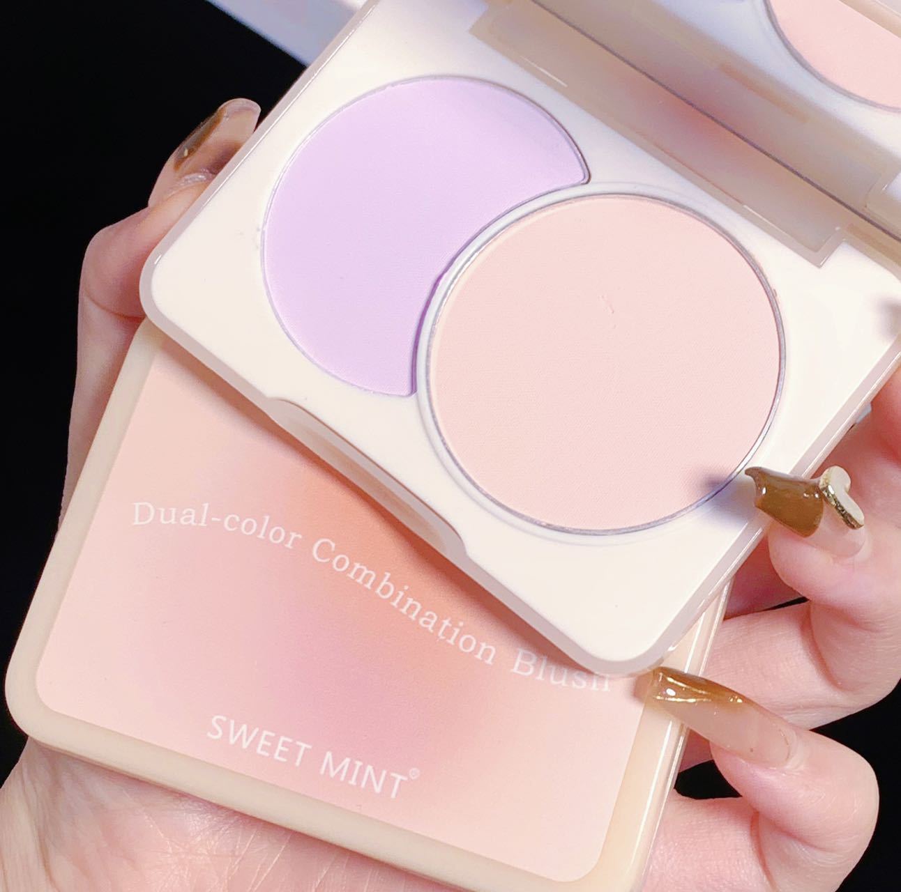 SWEET MINT two-color blush for female beginners, student, affordable, high-end look, contouring, matte, purple and blue cheeks Specification drawing