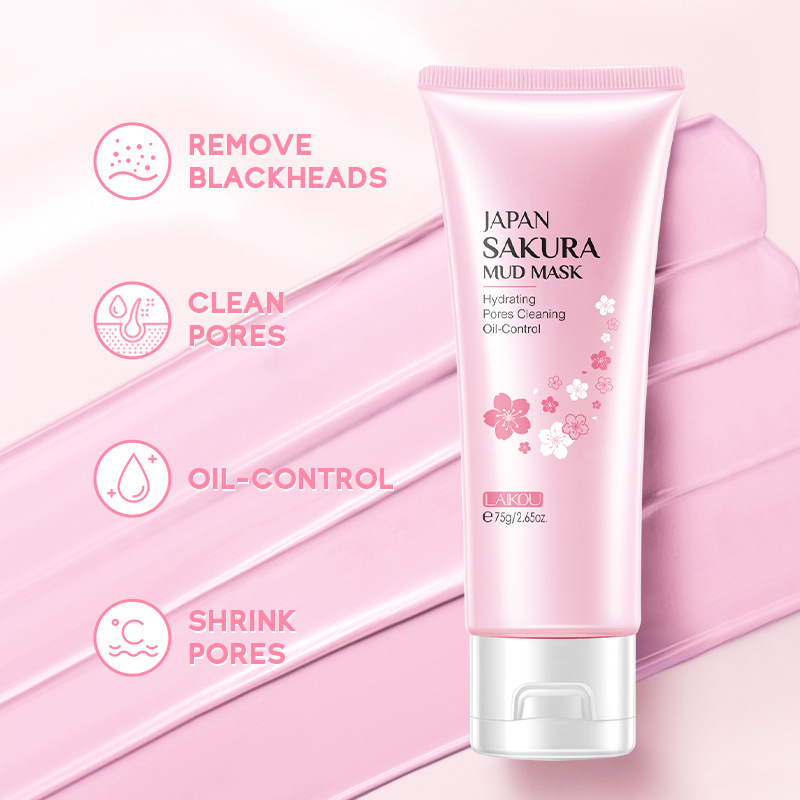 LAIKOU Cherry Blossom Mask Mud 75g, an application type mud mask for pore cleansing, skin care, moisturizing and hydrating, cross-border details Picture