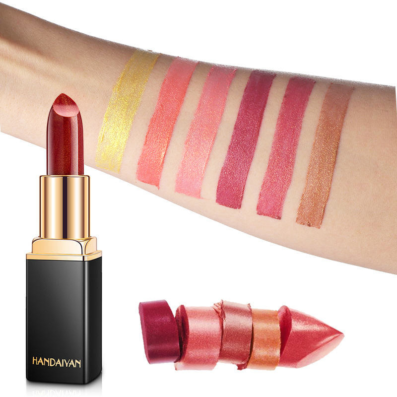 Cross-border temperature-changing Lipstick HANDAIYAN Nine-color Lipstick Mermaid Girl Shiny Metallic Pearlescent Gilt Color-changing Lipstick details Picture