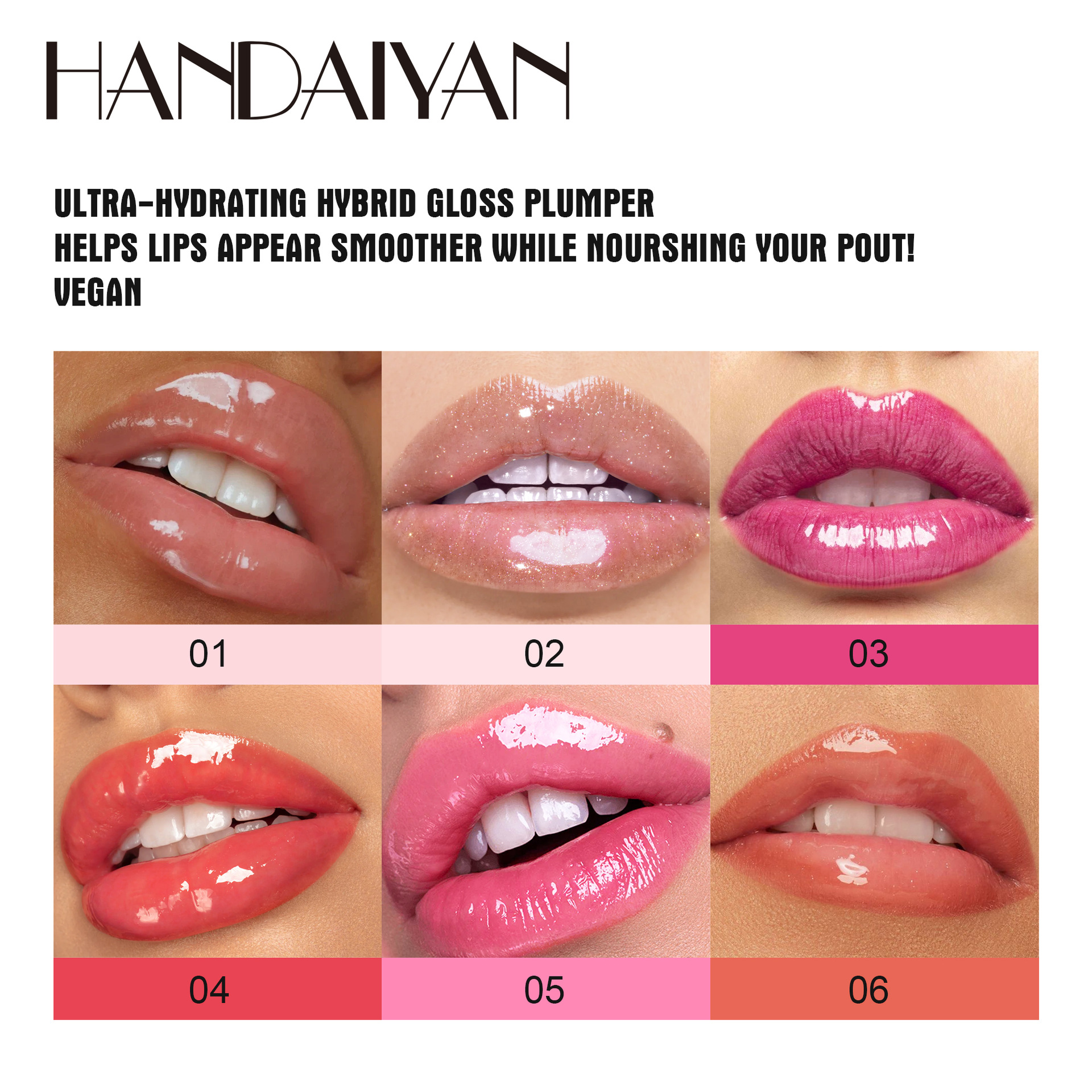 Cross-border Lip Fullness Lip Oil Needle Tube Lip Density handaiyan Slightly Spicy Lip Honey Plump Lip Glass Mirror Lip Fullness Lip Gloss Specification drawing