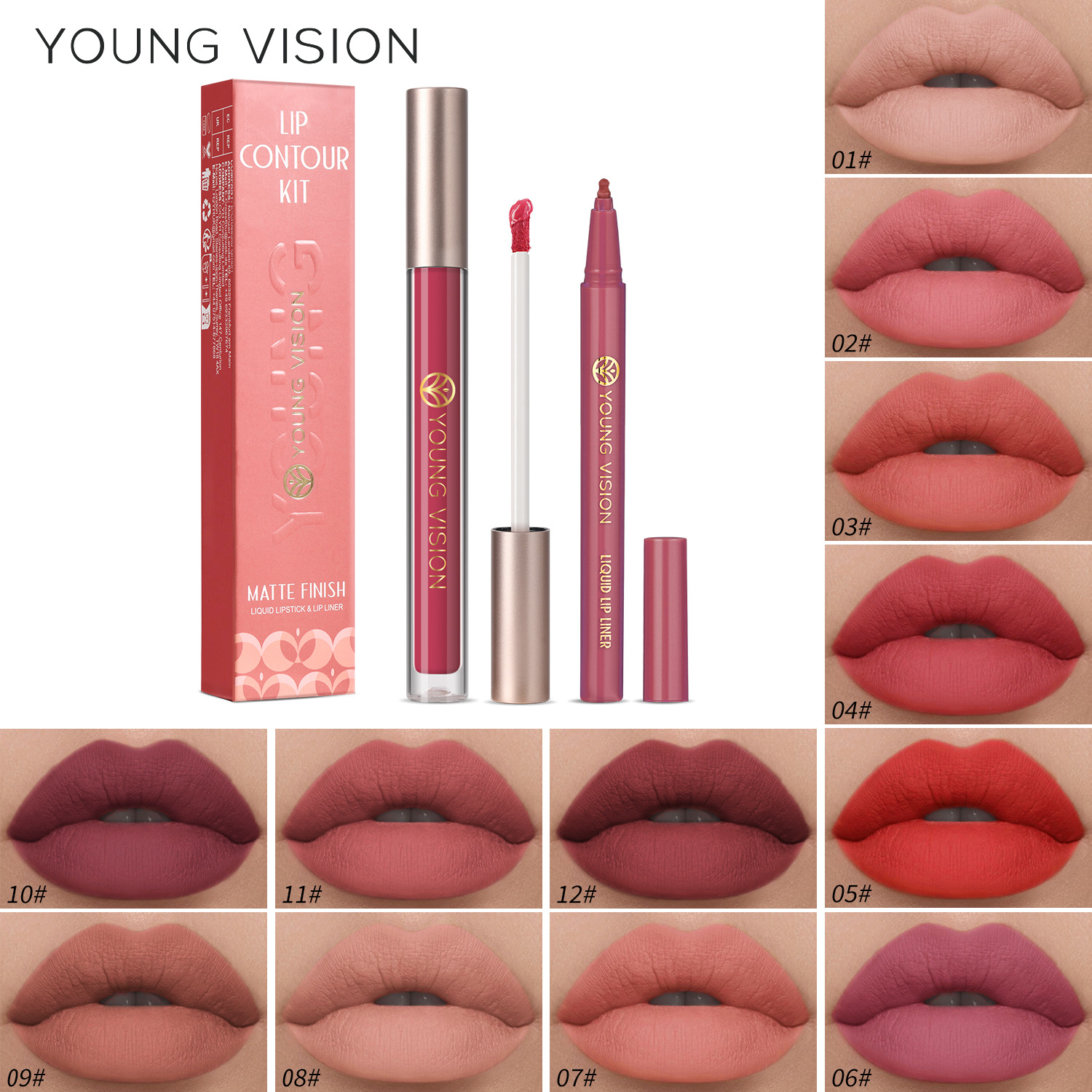 YOUNG VISION Lip Gloss + Lip Liner 2-piece Set. The gourd-tipped liquid lip liner is not easy to stick to the cup lip gloss details Picture