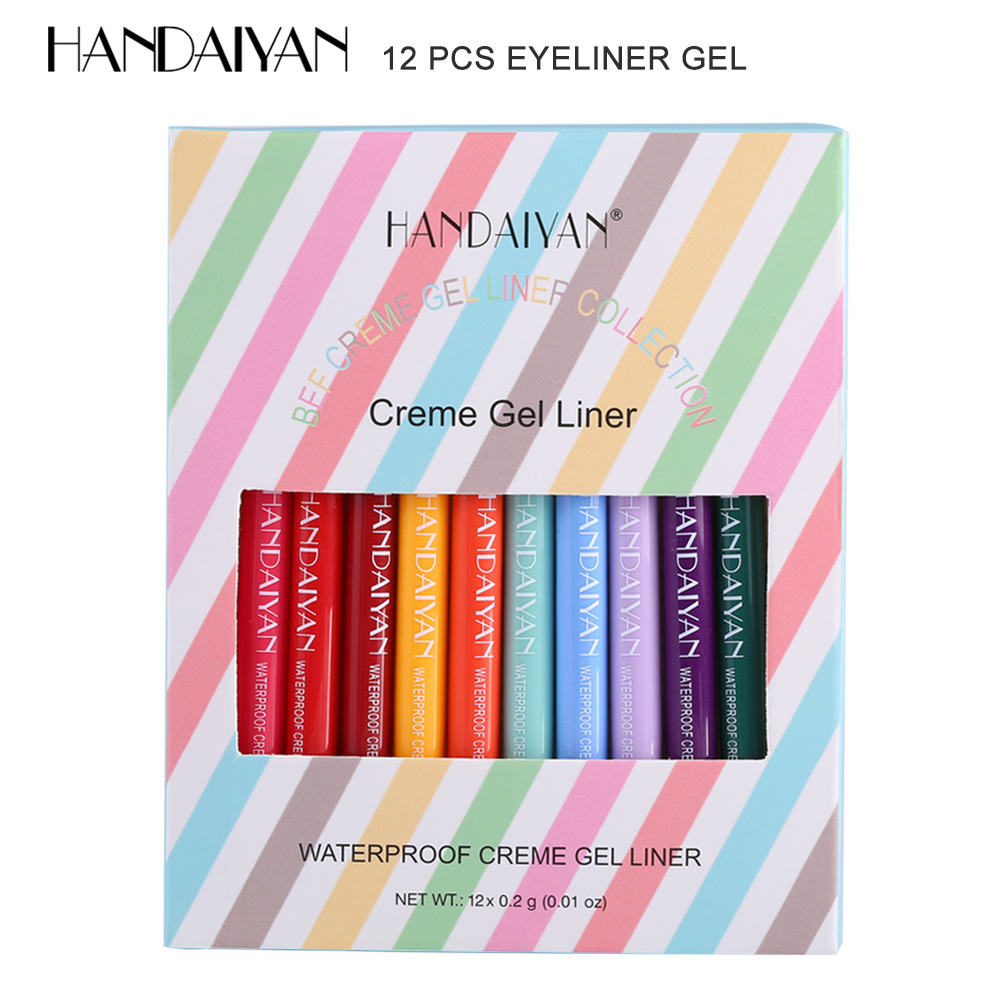 Cross-border 12-piece colored eyeliner pen set HANDAIYAN Quick-drying matte Ultra-fine non-smudging eyeliner Gel Pen Item Picture