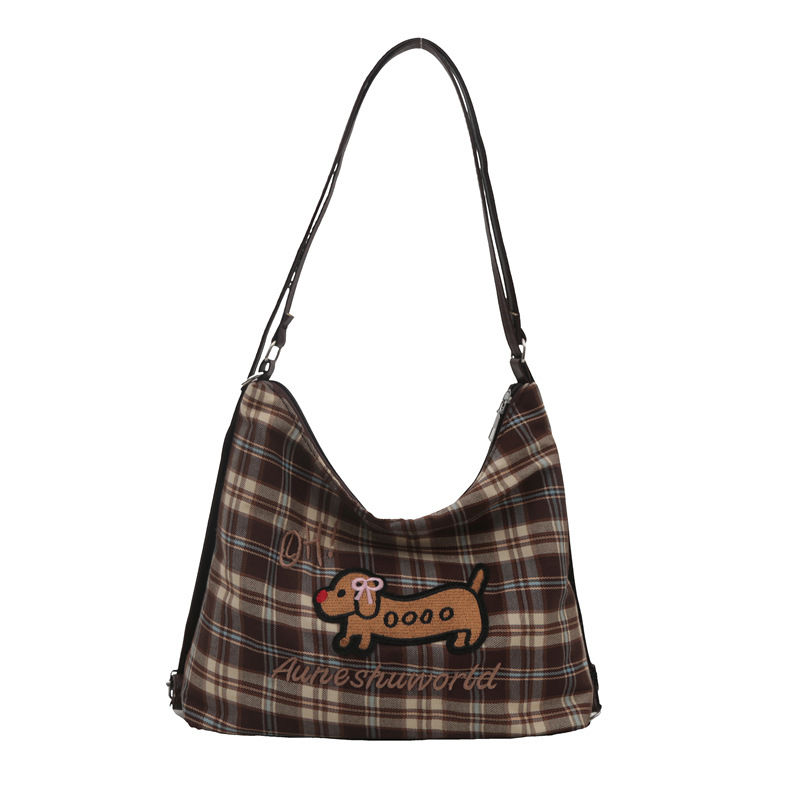 A new 2024 trendy and stylish backpack for women, featuring a cartoon checkered single-shoulder crossbody bag and a tote bag Item Picture