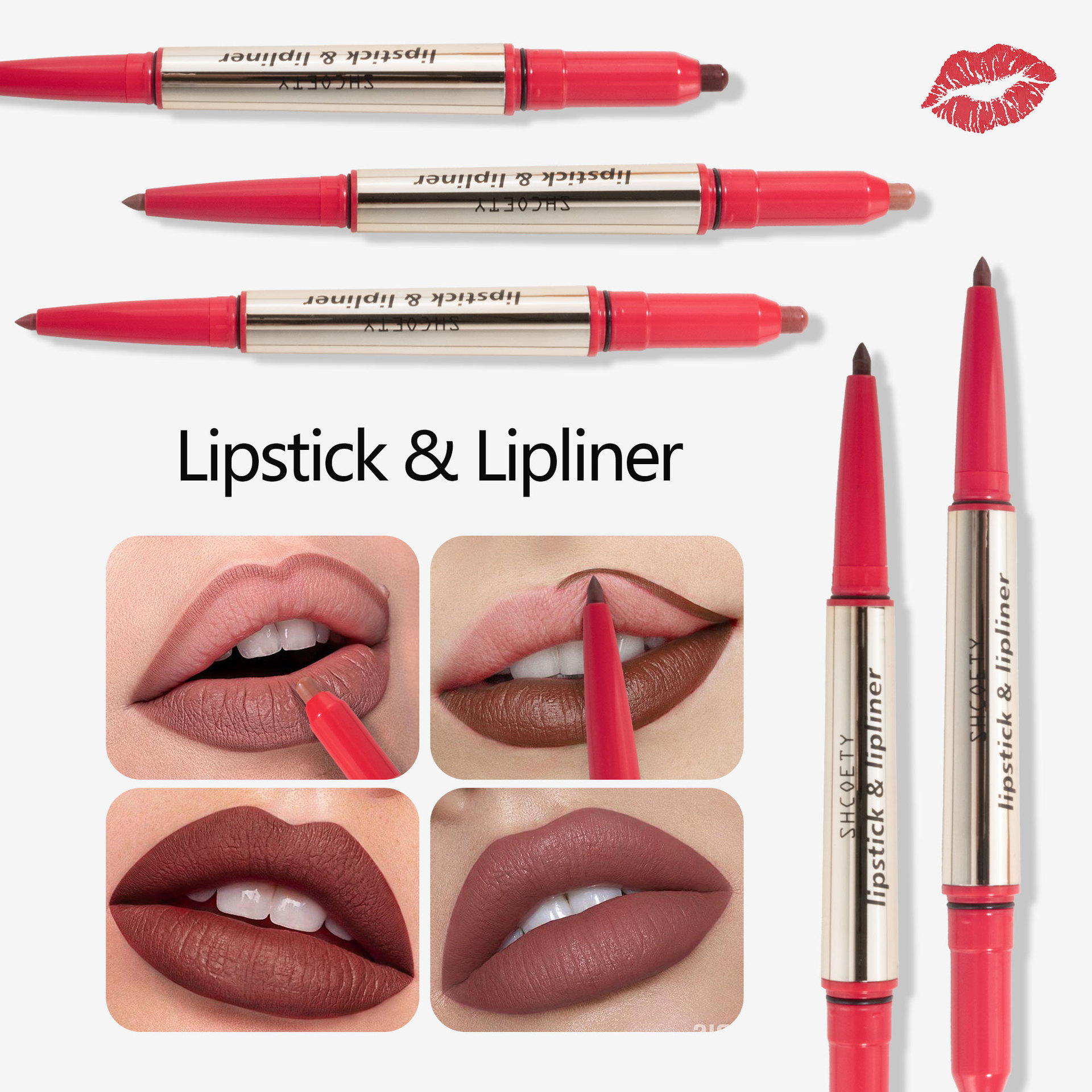 SHCOETY Double-headed red Lip liner pen, two-in-one multi-color matte long-lasting lip filling without fading, cross-border outlining pen Specification drawing