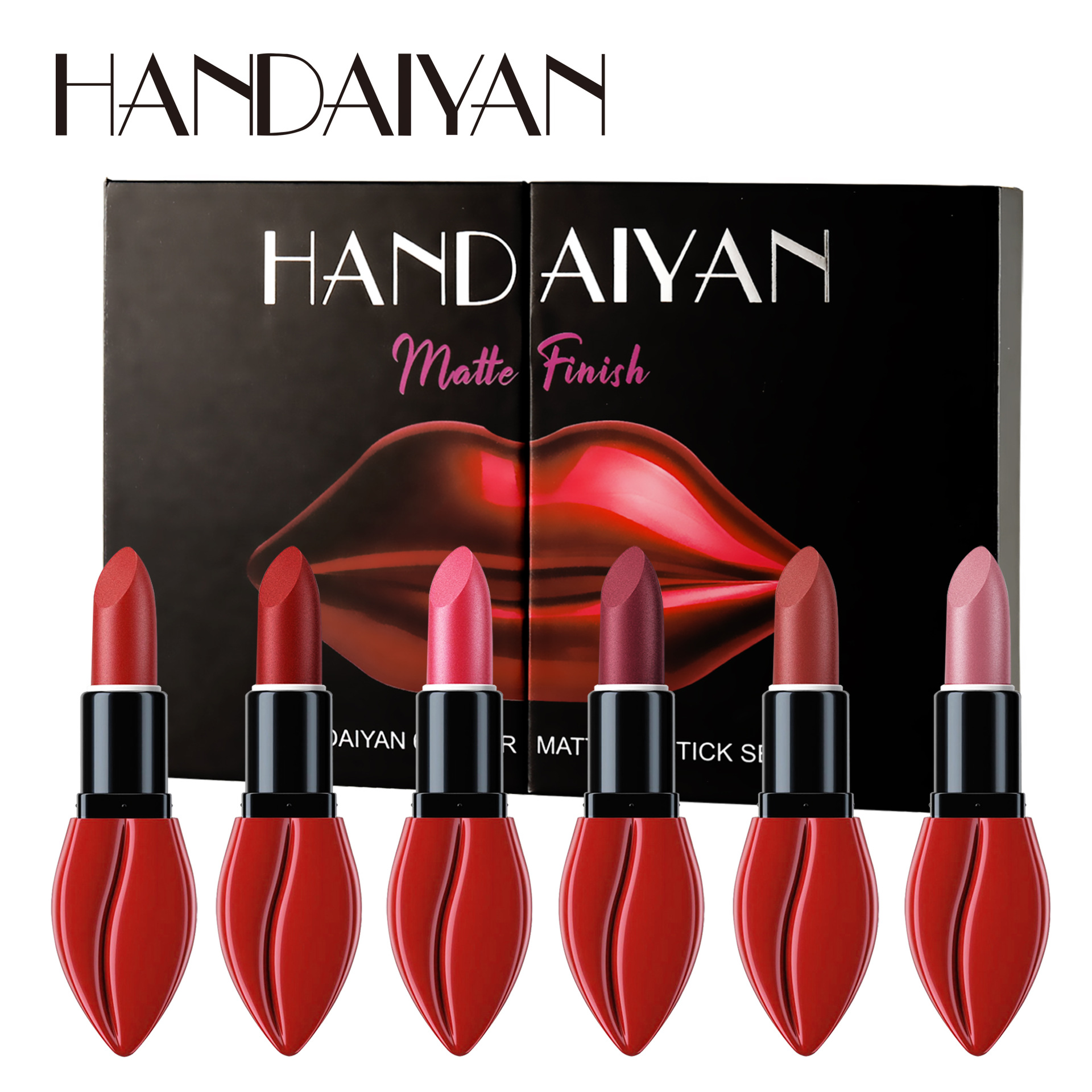 Cross-border lipstick set, 6-lip shape, Han Daiyan matte, non-fading, non-stick cup, matte lipstick gift box details Picture