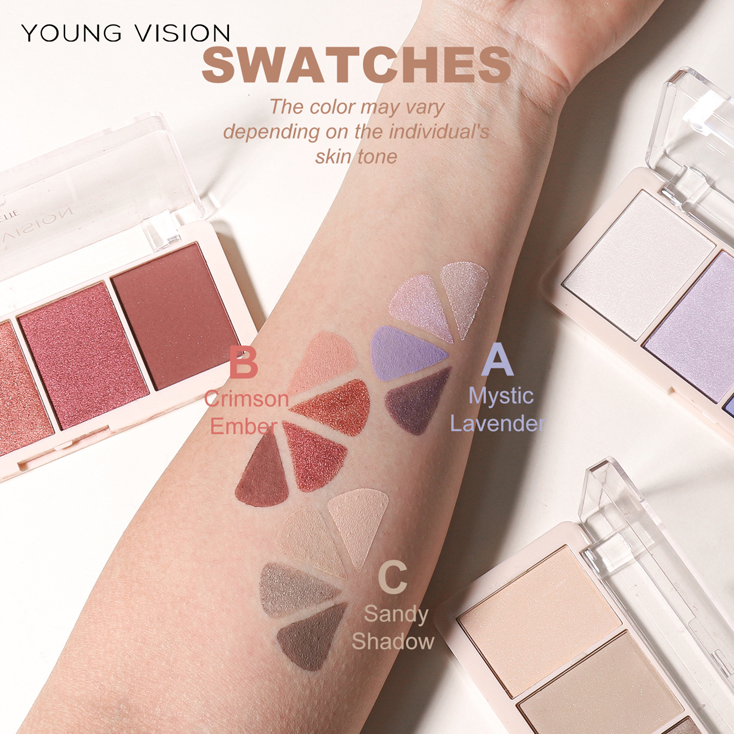 YOUNG VISION Four-color Eyeshadow Set: A daily light makeup eyeshadow palette with multiple pearlescent, matte and glossy tones Specification drawing