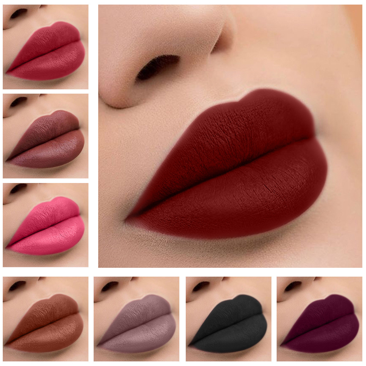 ENGBO's new matte non-stick cup lip gloss waterproof lipstick liquid lipstick velvet European and American makeup brown lip gloss full figure