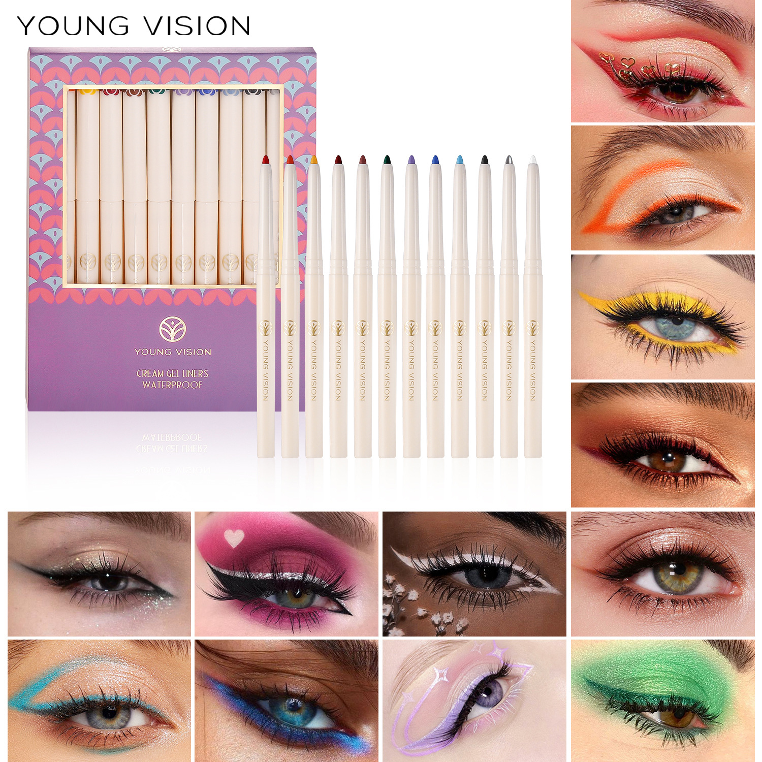 YOUNG VISION 12-piece box eyeliner gel pen is not easy to smudge eyeliner gel pen, colored eyeliner gel pen full figure