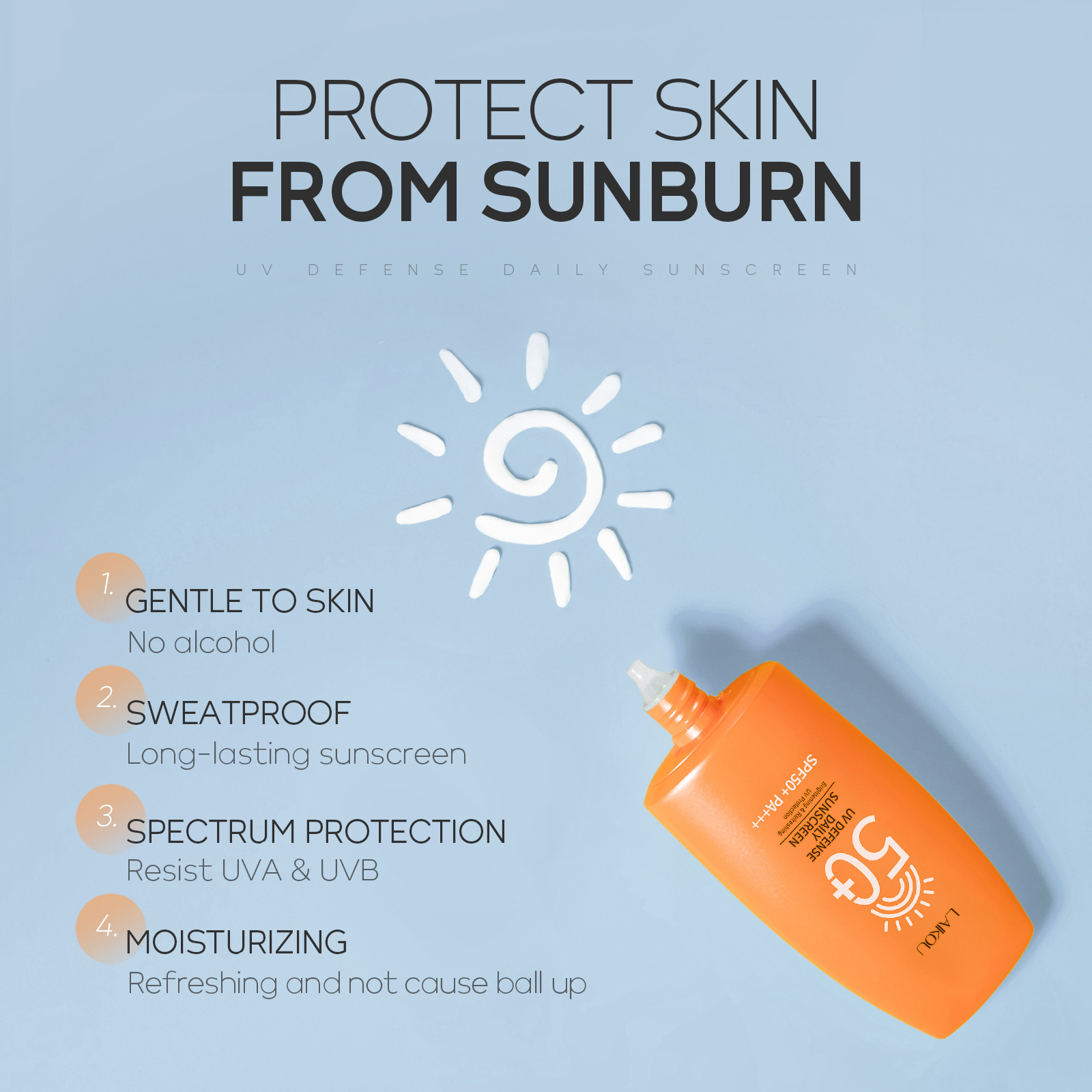 Summer cross-border LAIKOU sunscreen50g Student facial Isolation Waterproof and Refreshing New Upgrade Specification drawing