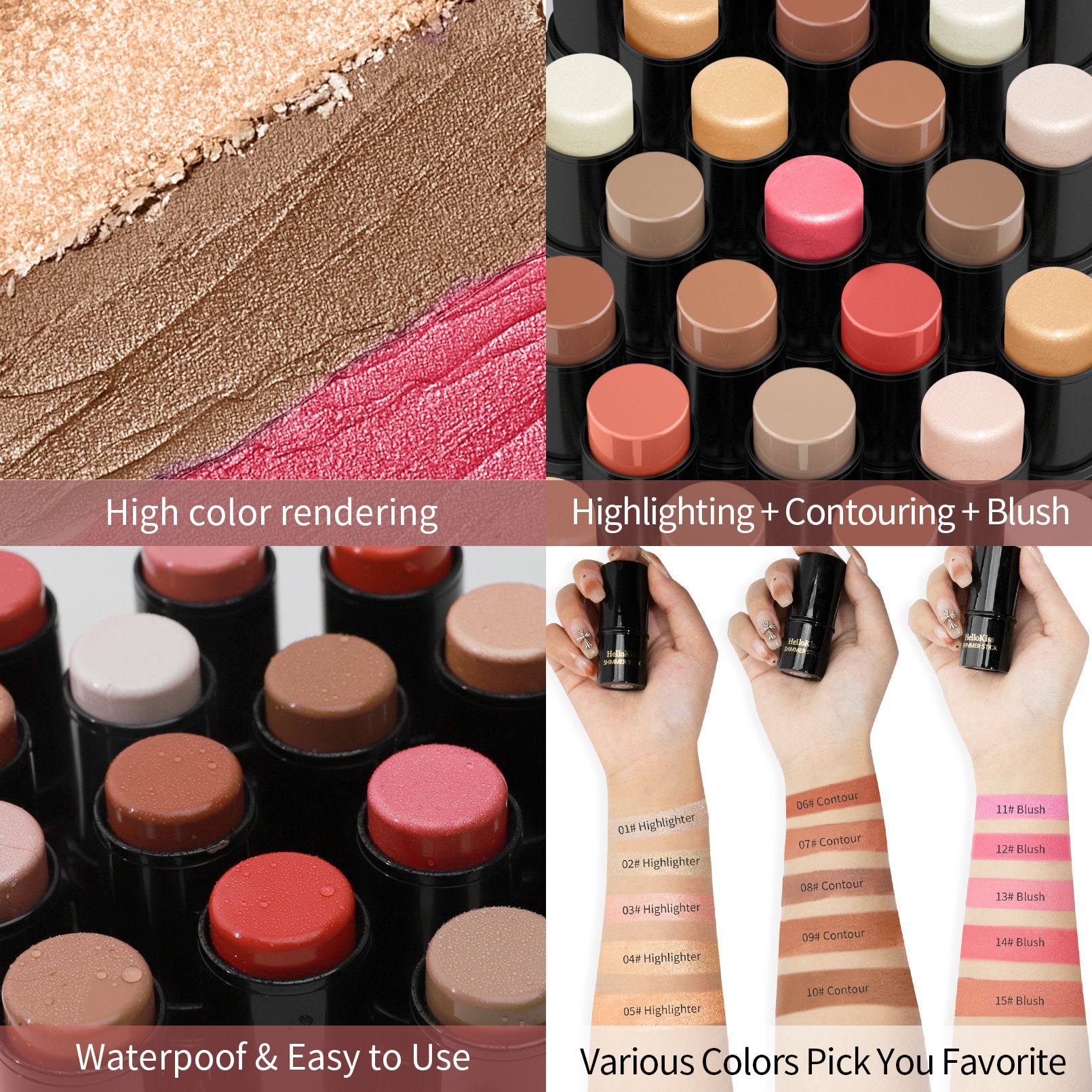 HelloKiss Highlight Brightening Contouring Stick Three-dimensional Face Base Multi-color Highlight Shadow Concealer Pen Makeup Specification drawing