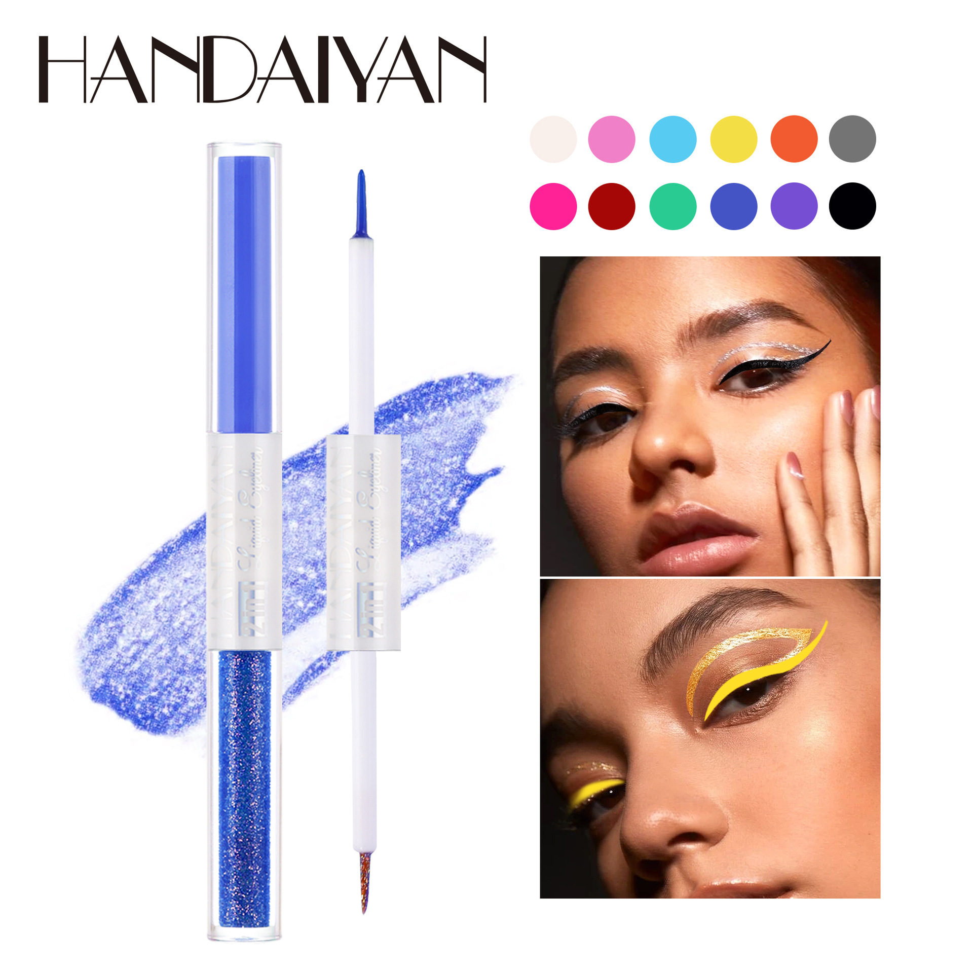 Genuine handaiyan eyeliner pen, long-lasting waterproof eyeliner liquid pen, extremely fine colored horizontal silkworm pen, dual-purpose double-tipped pen full figure
