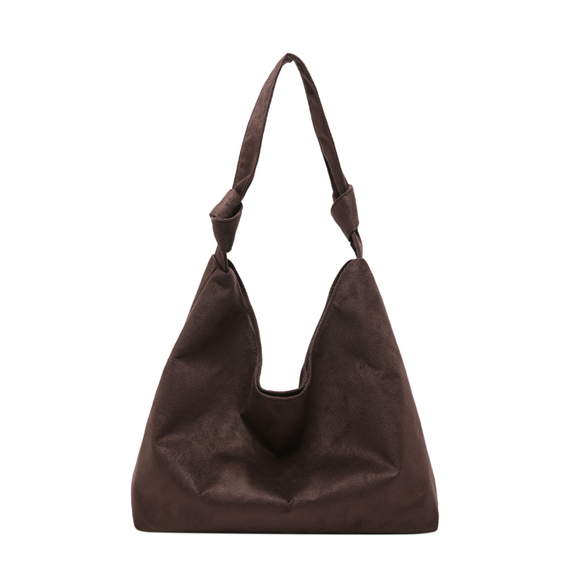 Cross-border suede large bag for women 2024 New style fashionable retro frosted tote bag for autumn and winter work and commuting bucket bag Item Picture