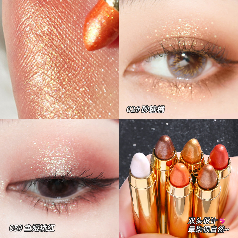 Mingxi Zhi High-gloss eyeshadow pen, fine and smooth without smudging eye makeup, lazy person brightening Eye brush, double-headed eyeshadow stick, cross-border Specification drawing