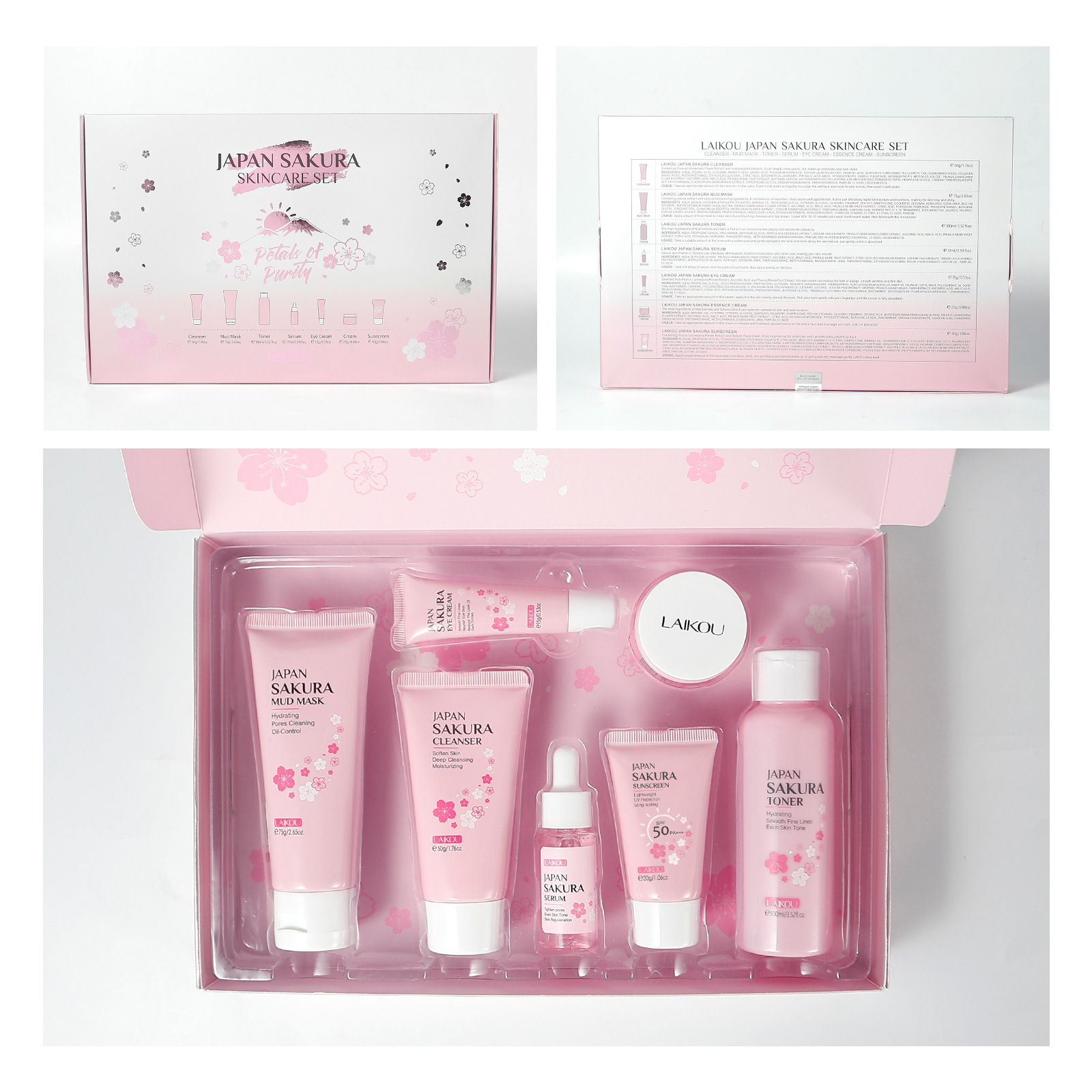 Cross-border Facial Cleanser Laicome Japanese Sakura Skincare 7-piece Set, mud Mask surface care set box manufacturer wholesale Application Scenario