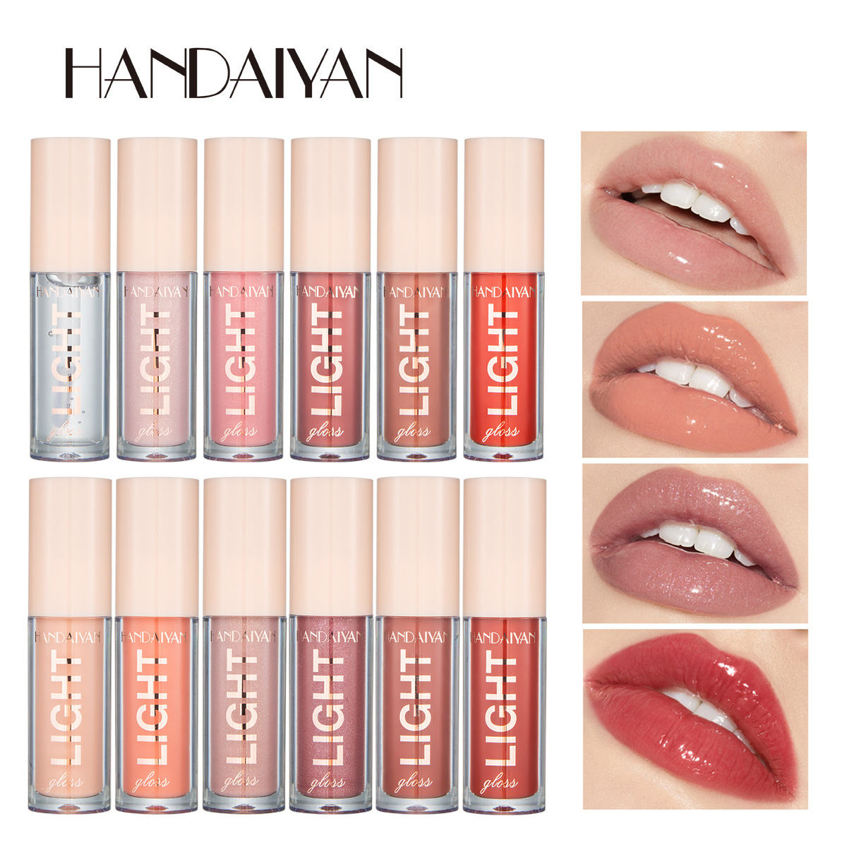 HANDAIYAN Cross-border Lip Gloss, mirror water light liquid lacquer light Glass, 12-color moisturizing pearlescent lip gloss full figure