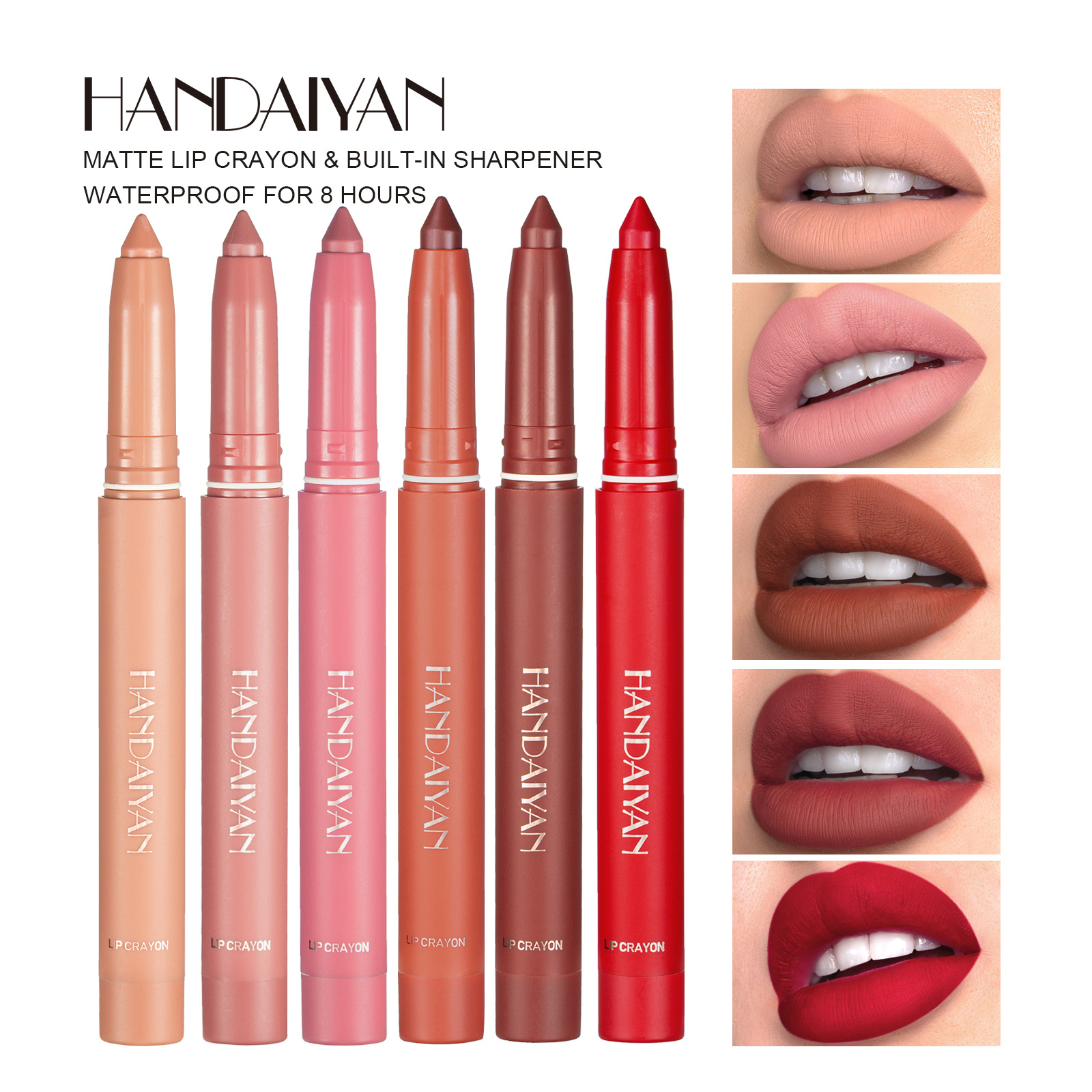Cross-border matte lip liner pen, automatic waterproof and non-stick cup HANDAIYAN lip liner pen, red lip liner pen full figure