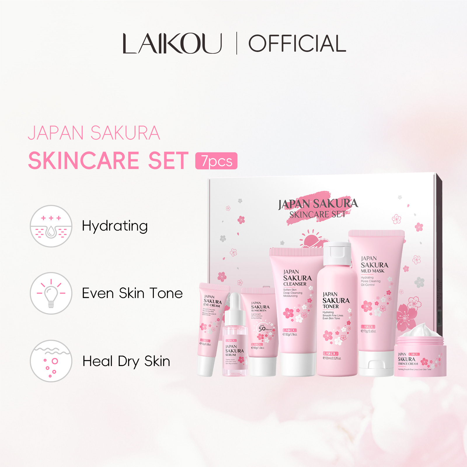 Cross-border Facial Cleanser Laicome Japanese Sakura Skincare 7-piece Set, mud Mask surface care set box manufacturer wholesale full figure