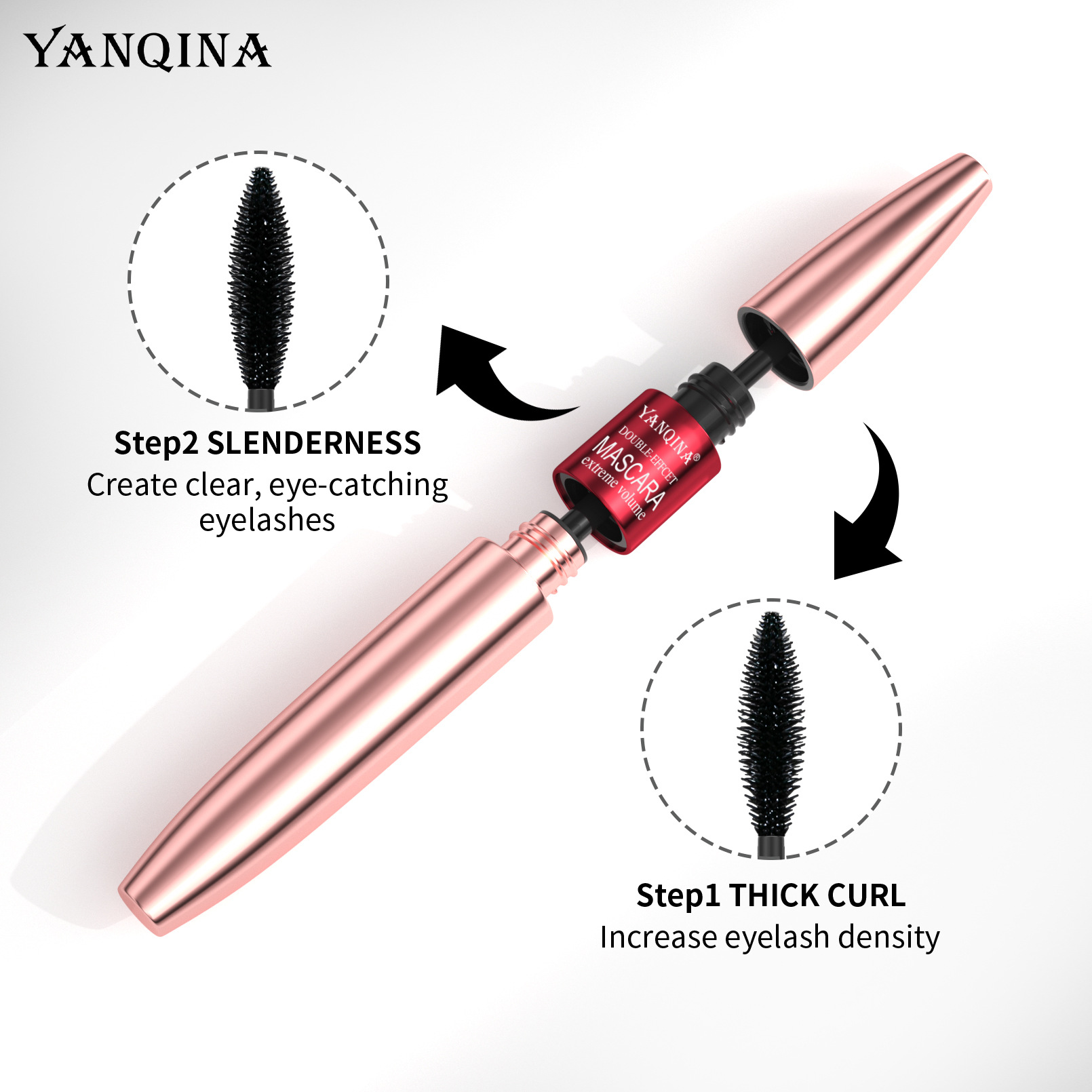 YANQINA Yanqina Dual-Effect Two-in-One Long Mascara is waterproof, naturally thick, curling and does not smudge makeup Specification drawing