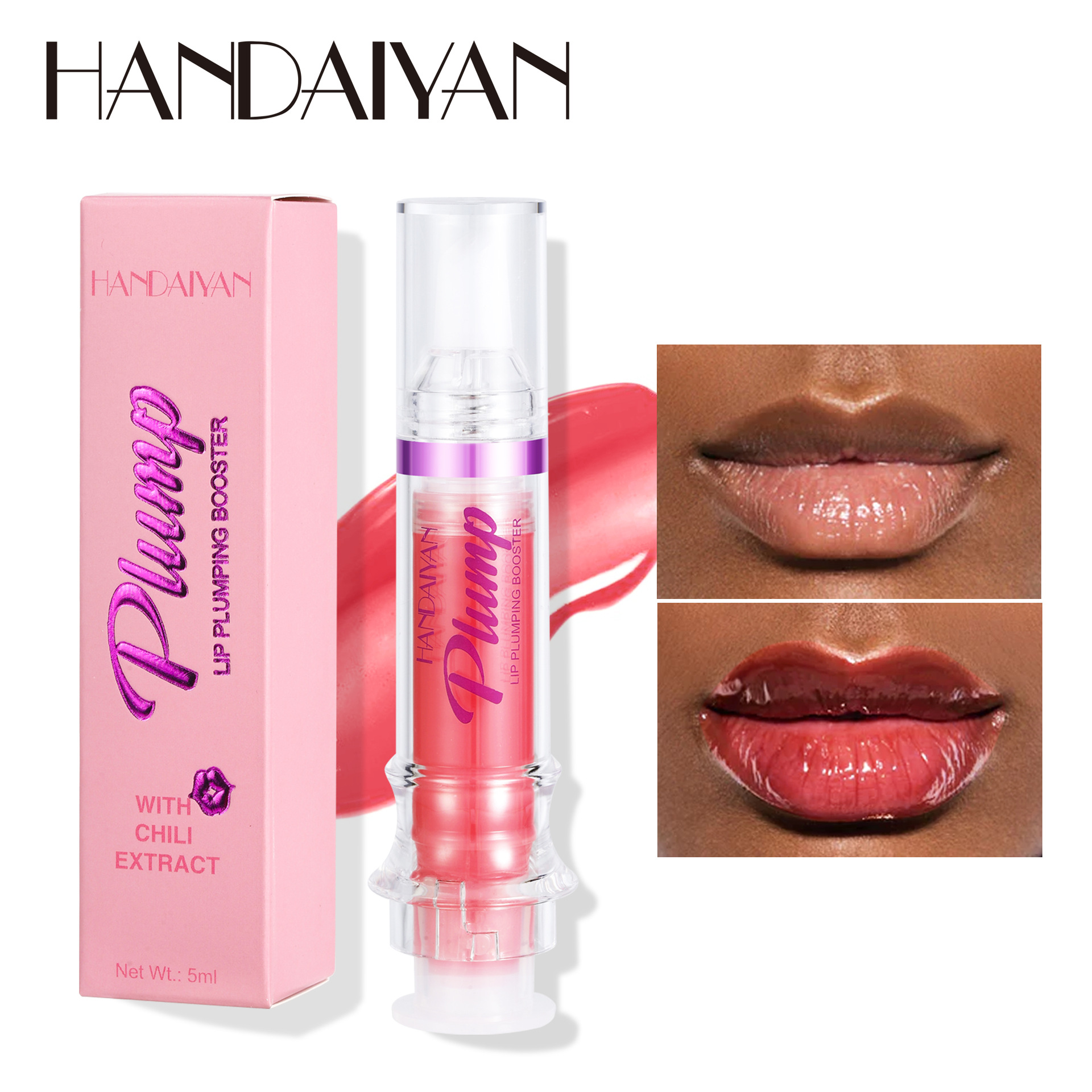 Cross-border Lip Fullness Lip Oil Needle Tube Lip Density handaiyan Slightly Spicy Lip Honey Plump Lip Glass Mirror Lip Fullness Lip Gloss full figure