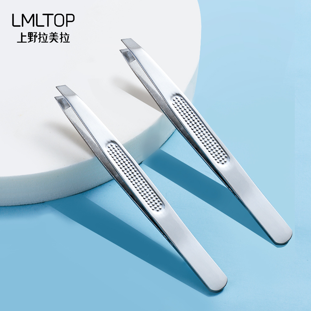 LMLTOP stainless steel eyebrow tongs, slanted eyebrow tongs, eyebrow plucking pliers, tweezers A0169 details Picture