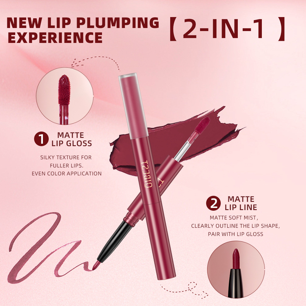 QIBEST Cross-border two-in-one Lip gloss and lip liner pen Waterproof matte velvet non-smudging double-headed lip gloss manufacturer wholesale Specification drawing