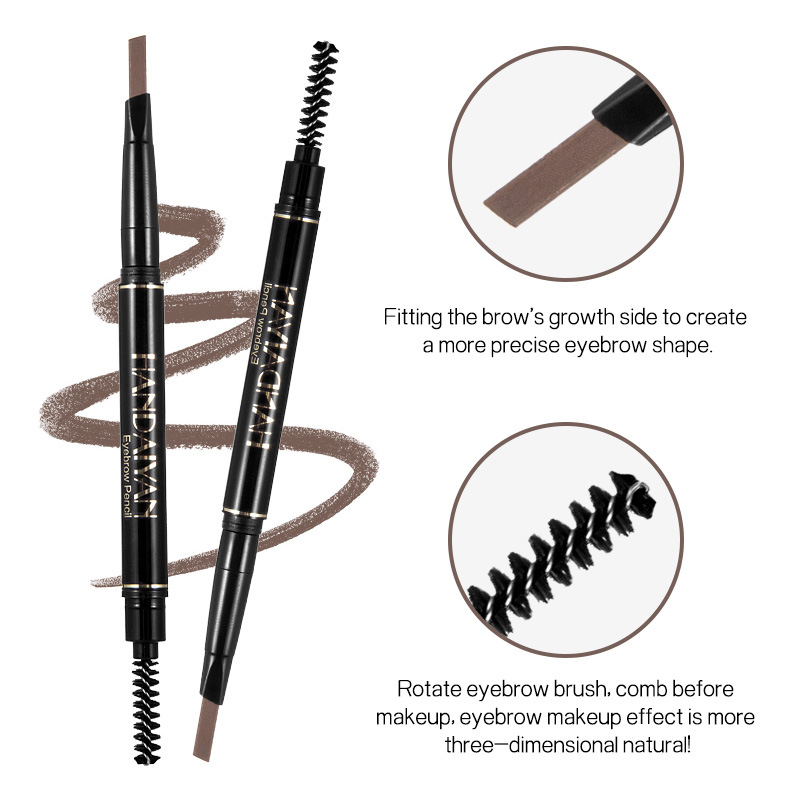 Cross-border double-head eyebrow pencil with automatic rotation, 5-color HANDAIYAN, waterproof and non-smudging, triangular three-dimensional eyebrow pencil with eyebrow brush Specification drawing