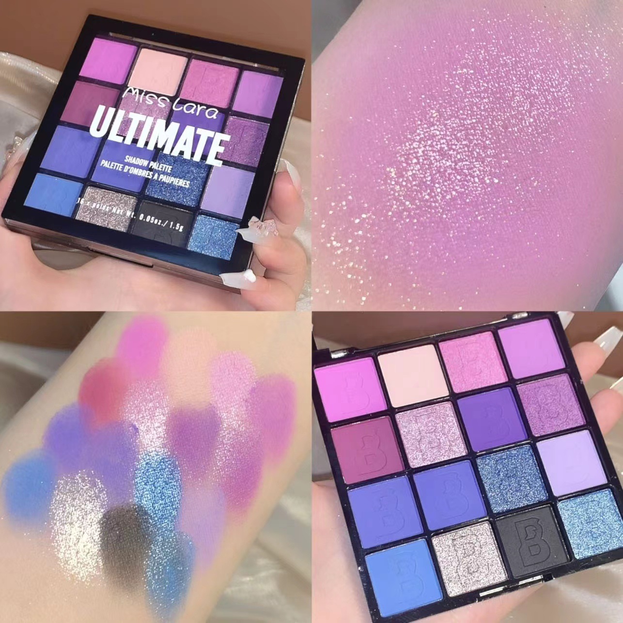 Misslara's 16-color, matte and pearlescent eyeshadow palette, candy-colored Tiktok cross-border makeup Specification drawing