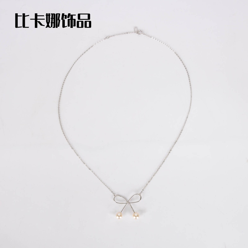 比卡娜饰品s925纯银双生蝴蝶结项链女甜美少女心ins风简约小众高级感锁骨链