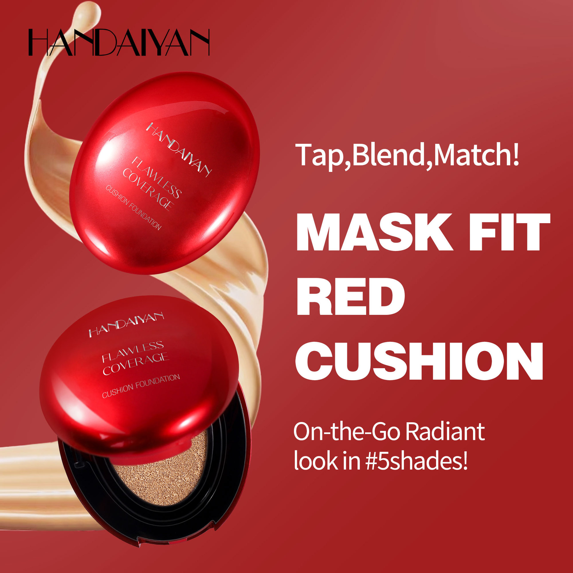 handaiyan 5-color oval red shell cushion Foundation, Clear and natural concealer and Contouring Cross-border Foundation full figure