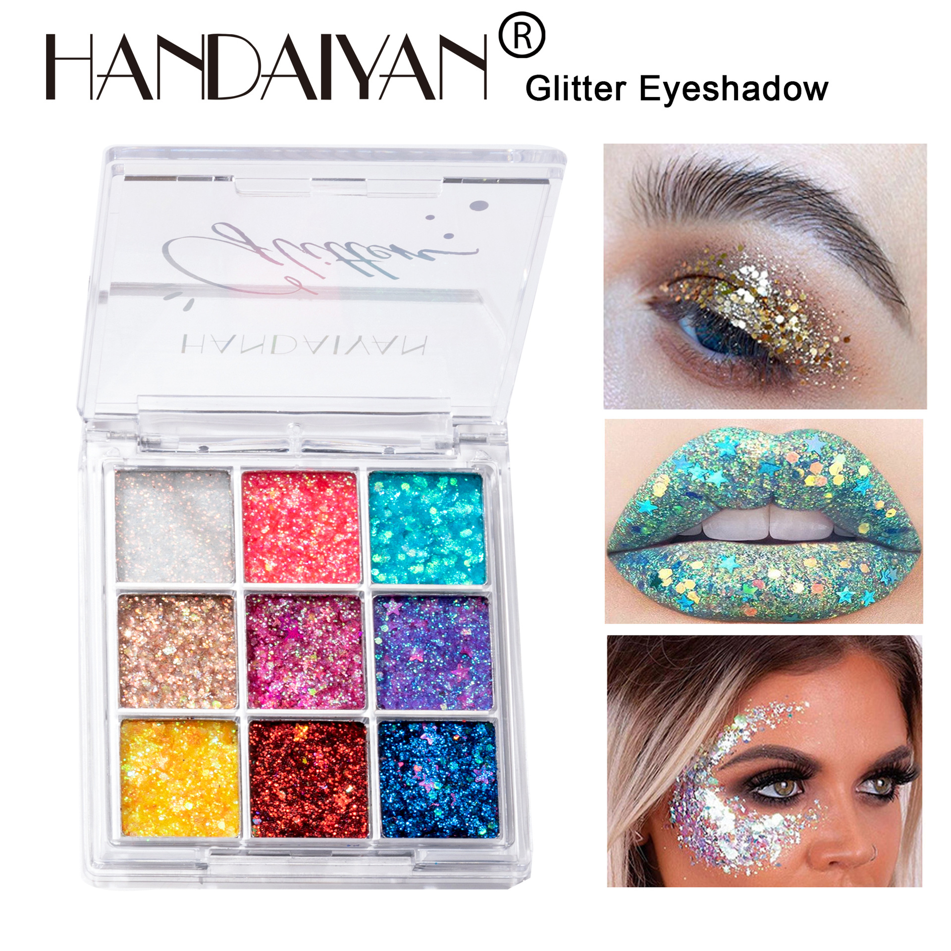 Han Daiyan's cross-border eyeshadow palette, dazzling stage makeup, New Year's Day performance in a nightclub, and a nine-color sequined eyeshadow palette details Picture
