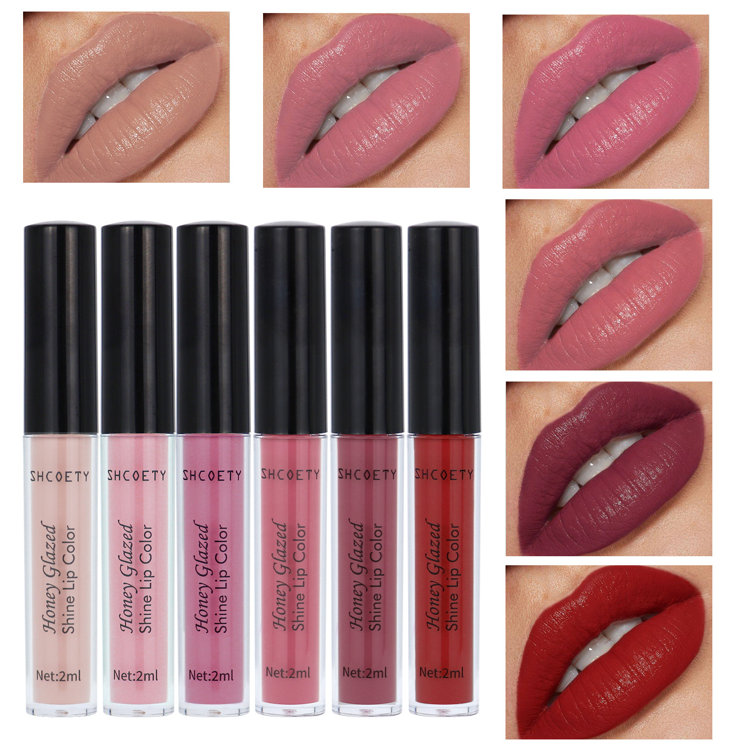 SHCOETY cross-border matte lip gloss long-lasting non-stick to cups and non-fading European and American nude lipstick lip gloss wholesale full figure