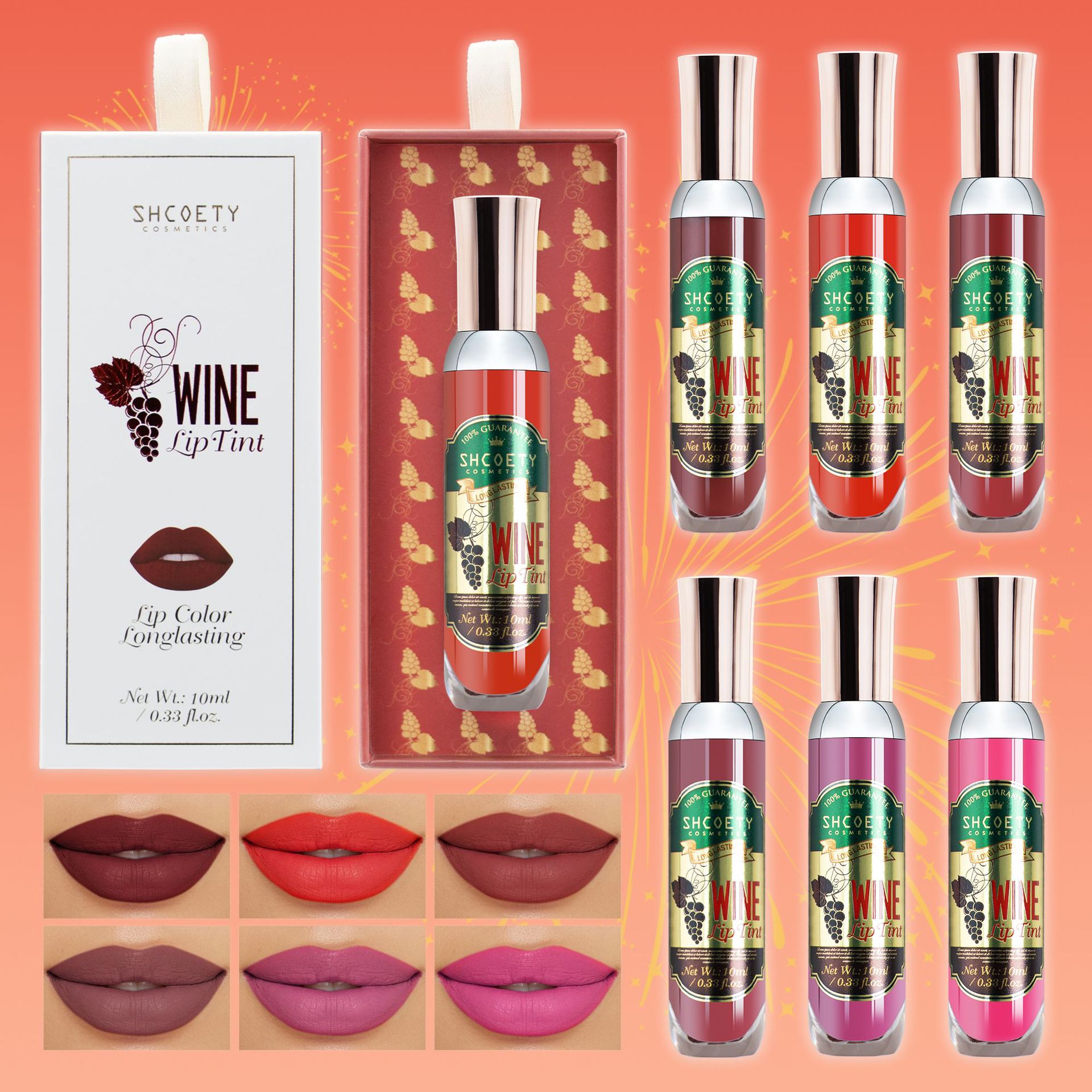 Cross-border lip gloss, red wine bottle, makeup, lip dye, non-fading lips, matte, frosted velvet lip gloss, liquid lipstick full figure