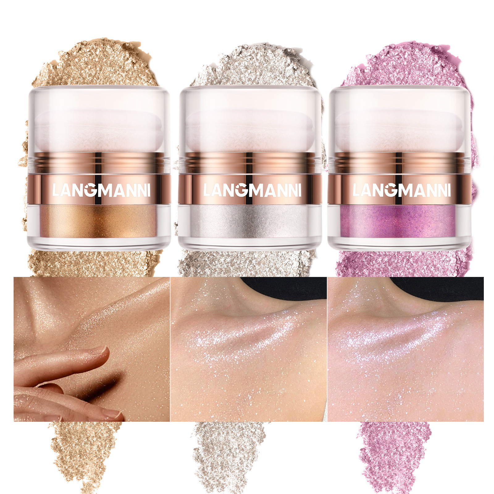 LANGMANNI Highlighter Loose Powder, Pat Powder, Face and Body Blush, Contouring Powder full figure