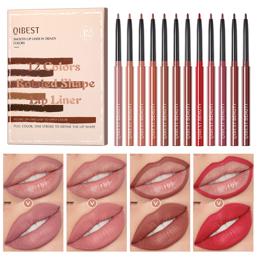 QIBEST Cross-border Matte Lip Liner Pen 12-color Mixed Lip Liner Pen Nude Set Waterproof Decorative Lipstick Pen full figure