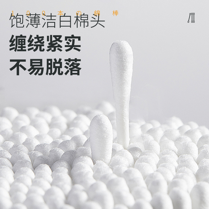 Wholesale of 100-piece cotton swabs, neutral packaging, double-ended wooden sticks, disposable makeup and cleaning cotton swabs as gifts details Picture