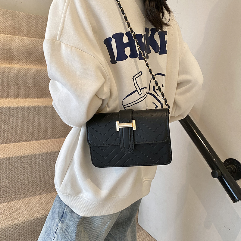 High-end texture checkered tattoo line small bag for women, 2024 new style, simple and trendy, versatile chain single-shoulder crossbody bag Specification drawing