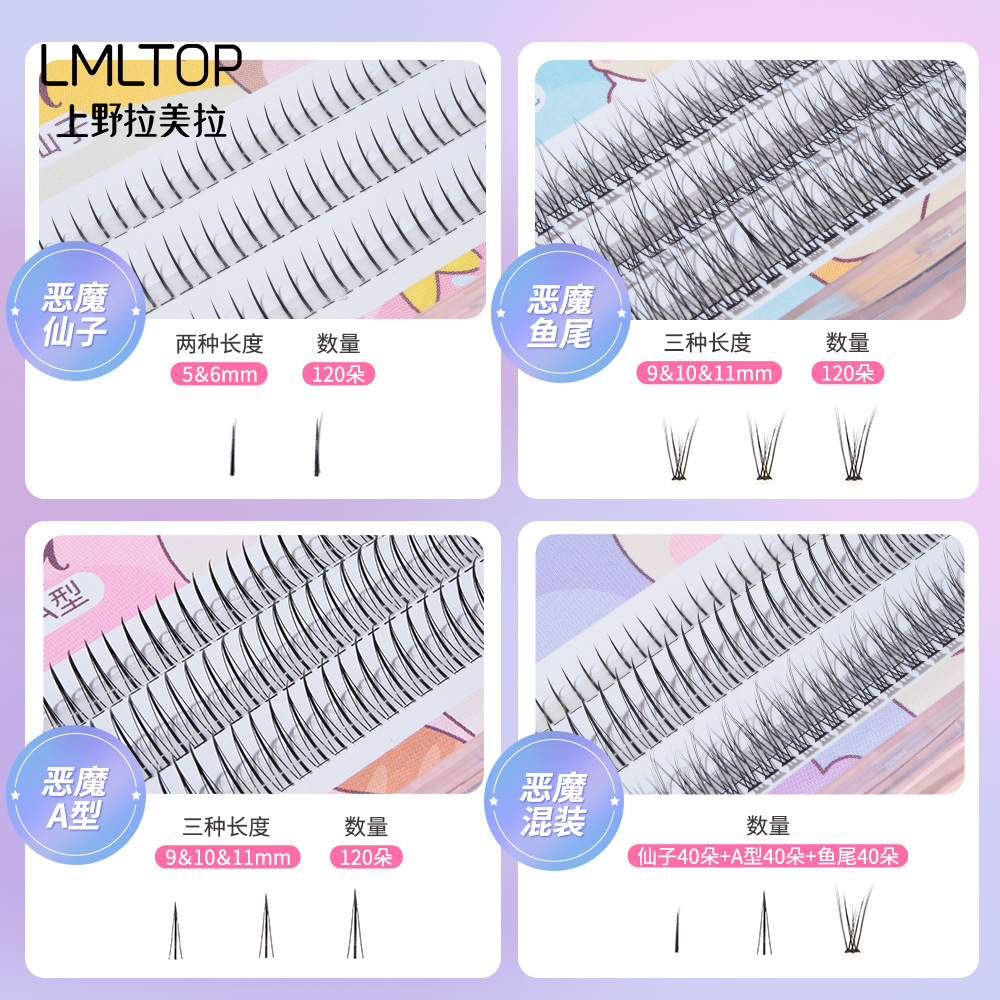 LMLTOP A-type false eyelash fairy hair lower eyelash single cluster segmented grafting Devil False eyelash SY900 details Picture