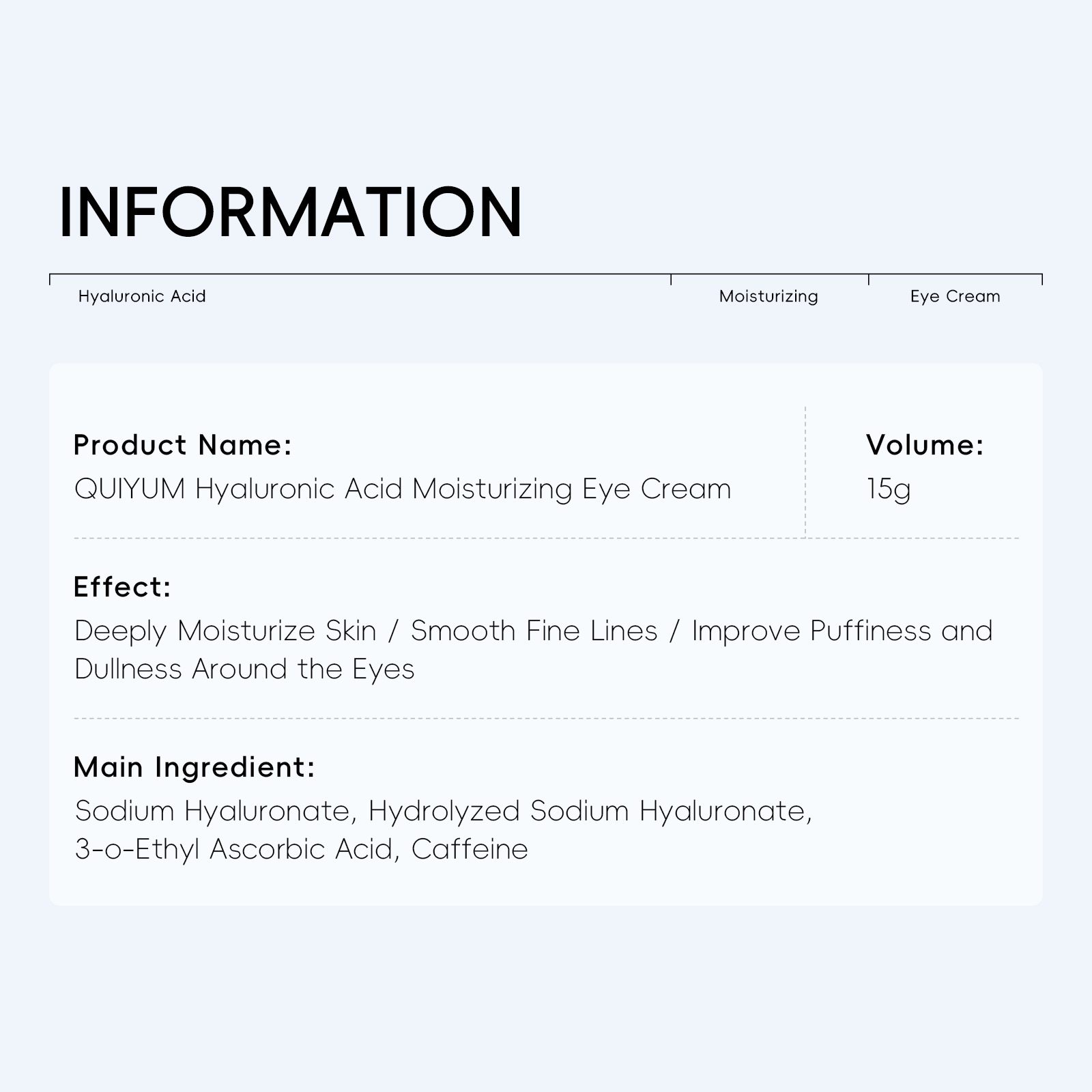 Cross-border QUIYUM Hyaluronic Acid Eye Cream 15g hydrating, moisturizing and brightening skin tone manufacturer's skin care products wholesale details Picture
