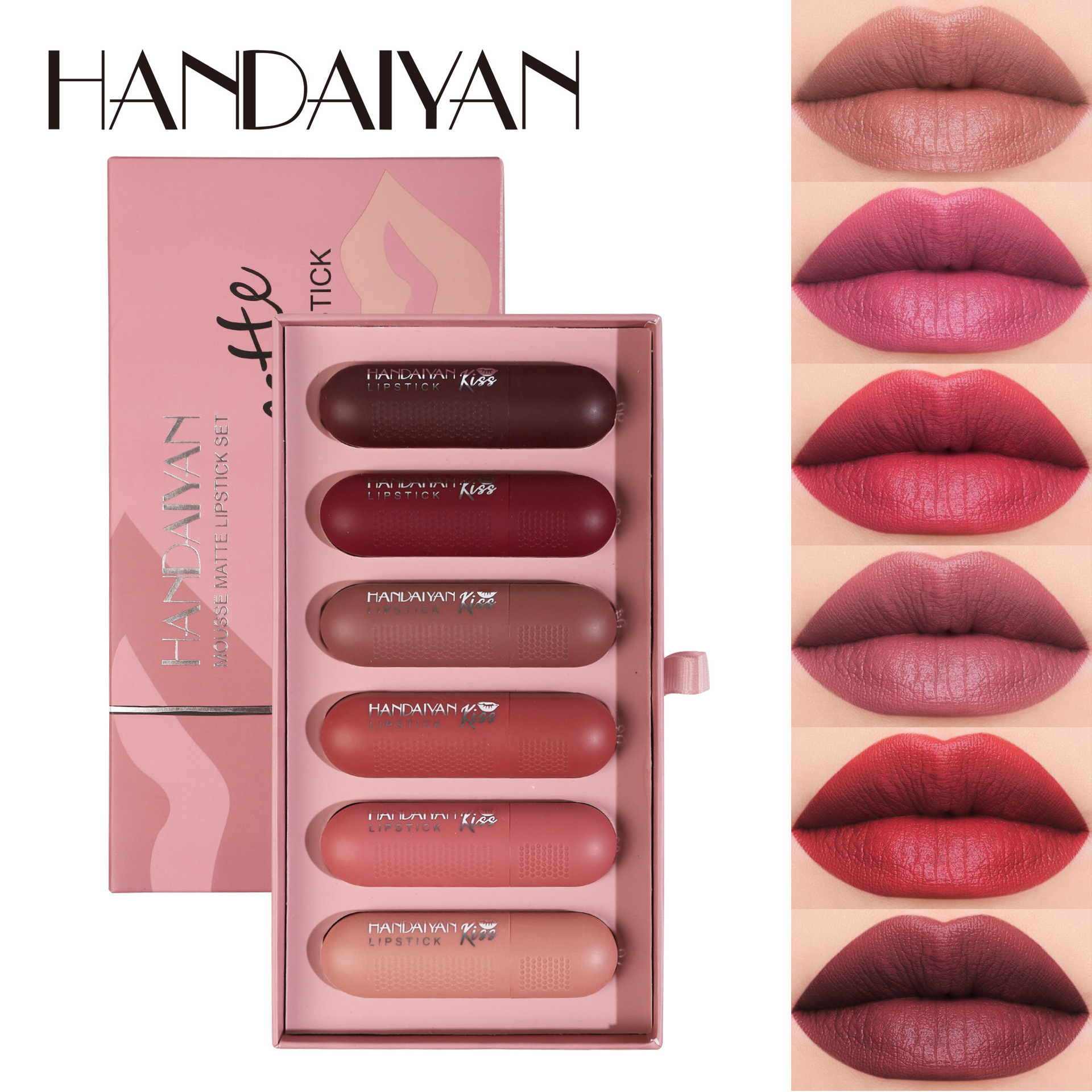 Cross-border matte lipstick set Lipstick gift box HANDAIYAN Long-lasting non-fading velvet soft mist lipstick set box Specification drawing