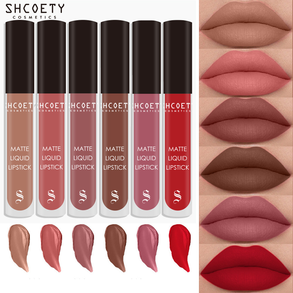 SHCOETY matte lip gloss Cross-border European and American lip and cheek dual-purpose lipstick lip gloss, long-lasting without fading and not sticking to the cup full figure