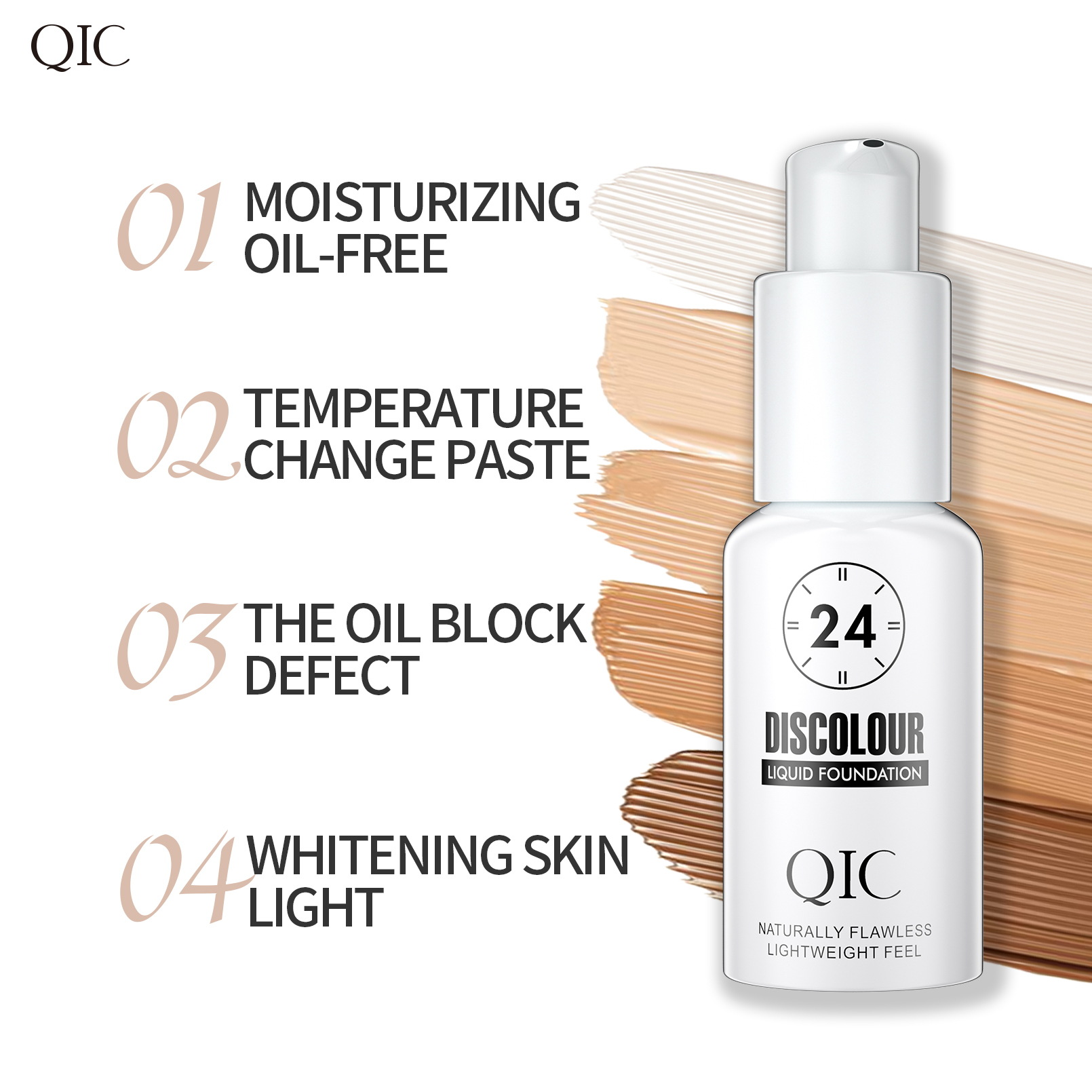 QIC Qini Color-changing Foundation for Natural Adhesion, brightening, setting, concealing and color-changing BB Cream - North American makeup Specification drawing