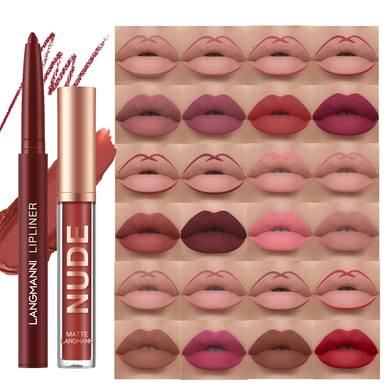 Langmanni Lip Gloss lip Liner Combination 2 sets non-stick cup matte lip gloss set cross-border makeup Specification drawing